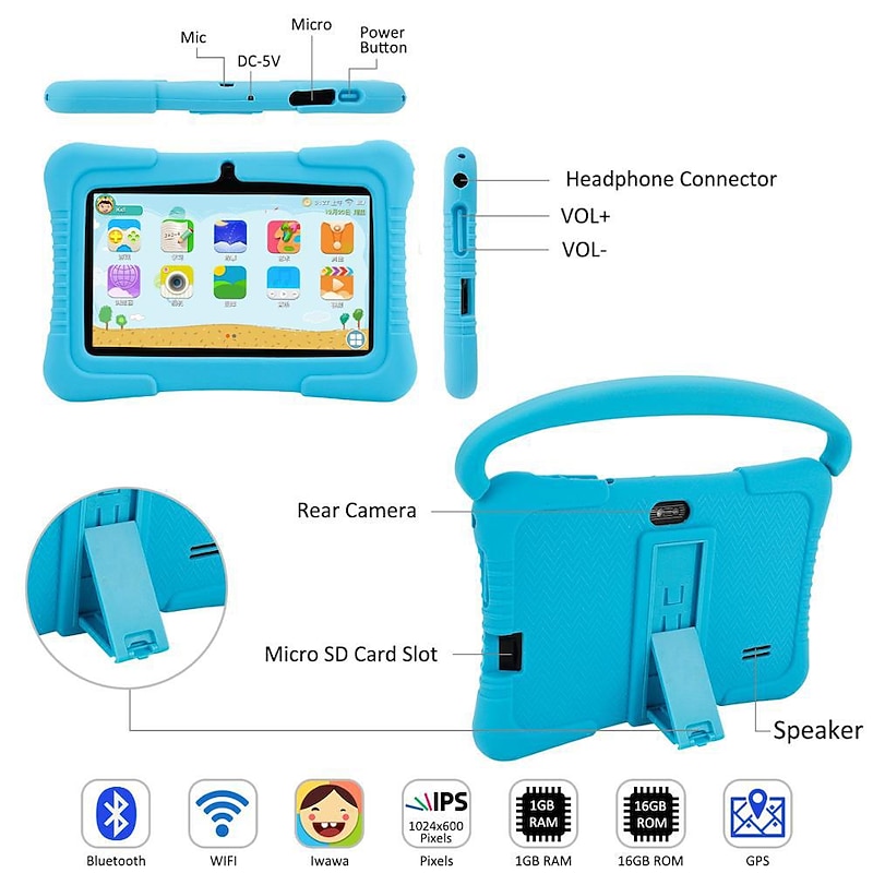 7 Inch Kids Education Tablet PC 2GB RAM32G ROM , Safety Eye Protection Screen, WiFi, Dual Camera , Games, Parental Lock, Study PC With Silicone Protect Case4