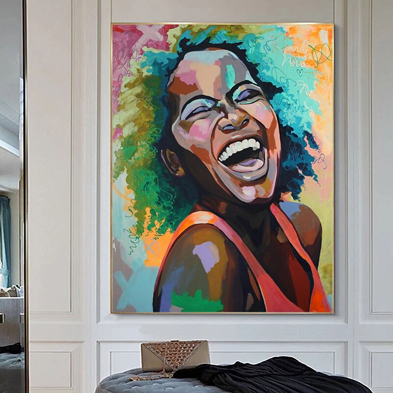Colorful African Woman Smile Face Posters and Prints on Canvas Painting Black Girl Wall Art Picture for Living Room Decor2