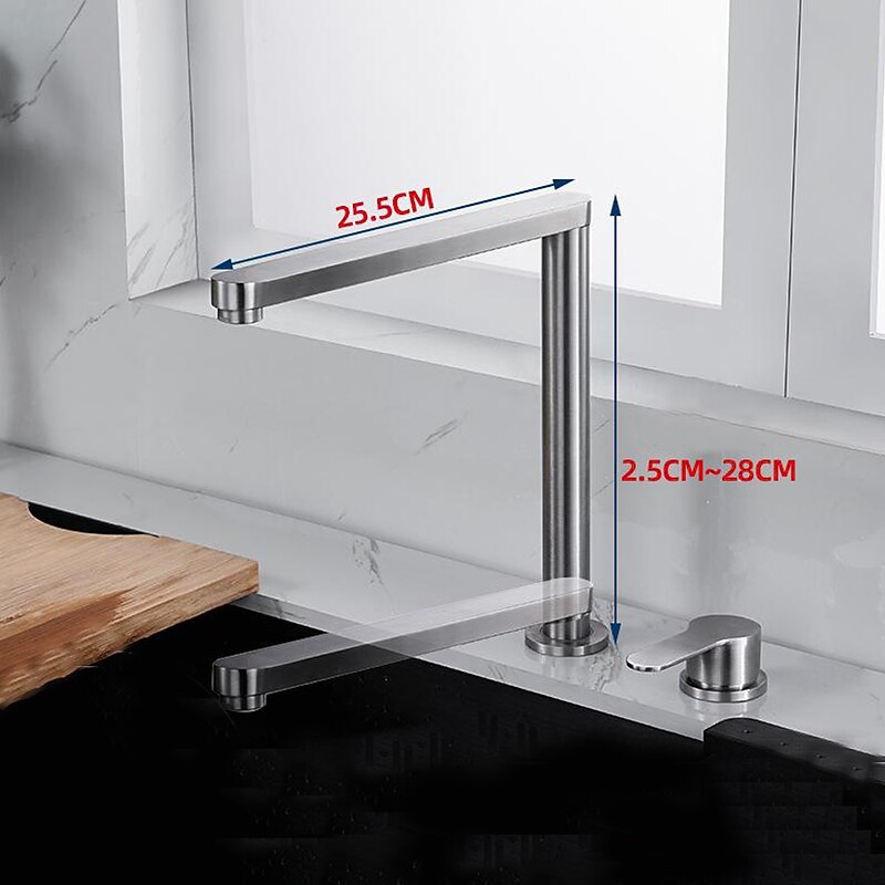 Stainless Steel Kitchen Faucet Sink Mixer Folding Vessel Tap, Single Handle 360 Degree Swivel with G1/2 Cold and Hot Hose3