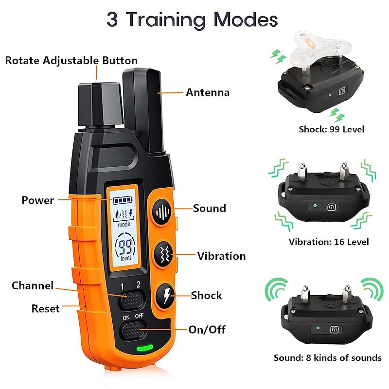 3300Ft Dog Training Collar with Remote for Small Medium Large Dogs Rechargeable Waterproof E Collar with Beep (1-8) Vibration(1-16) Safe Shock(1-99)4