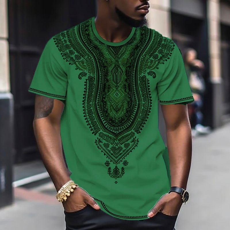 Men's Graphic Color Block Tribal T Shirt Short Sleeve T shirt 3D Print Crew Neck Shirt Fashion Designer Ethnic Outdoor Daily Sports Black and Red Black White Spring & Summer Clothing Apparel S M L XL3