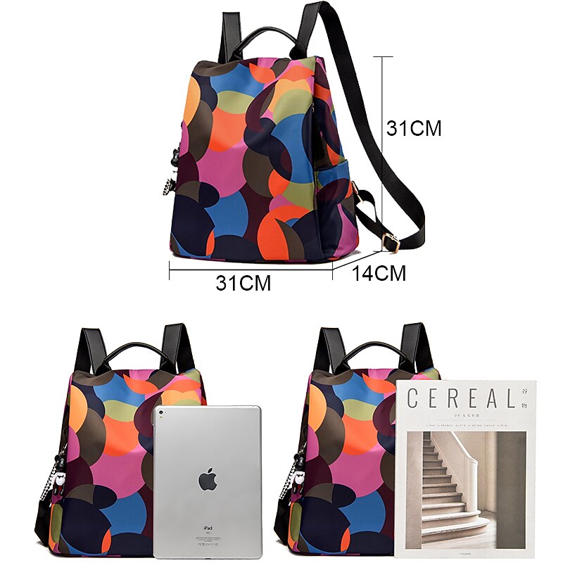 Colorful Geometric Oxford Cloth Backpack with Handle and Keychain | Stylish Durable Back to School or Travel Bag2