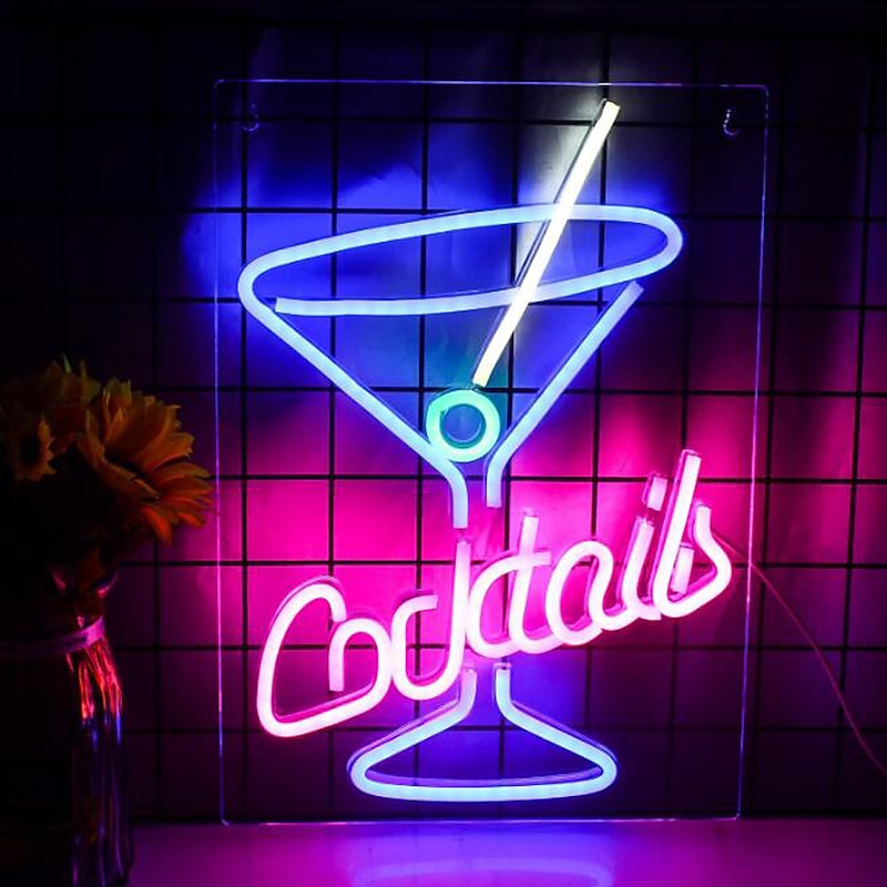 Neon Signs Cocktails LED Sign Blue Cocktail Glass Shaped Neon Light Sign Martini LED Neon Signs Wall Decor Man Cave Neon Bar Signs for Bar Shop Beer Bar Night Club3