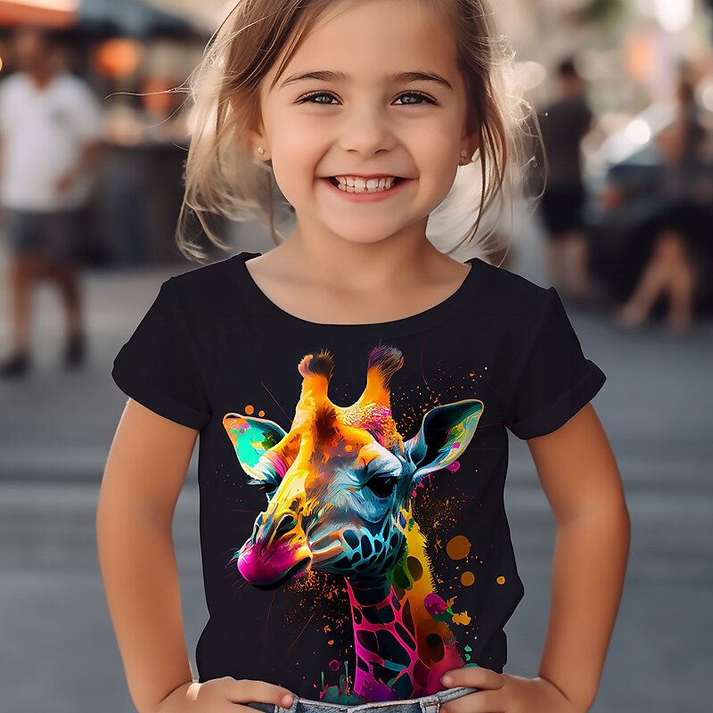 Girls' 3D Graphic Cartoon Giraffe T shirt Tee Short Sleeve 3D Print Summer Spring Active Fashion Cute Kids 3-12 Years Outdoor Casual Daily Regular Fit3