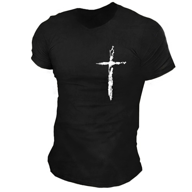 Men's Graphic Prints Cross 100% Cotton T Shirt Graphic Tee Cotton Short Sleeves Graphic Shirt Black White Navy Blue Comfortable Tee Vacation Street Fashion Designer Clothing2