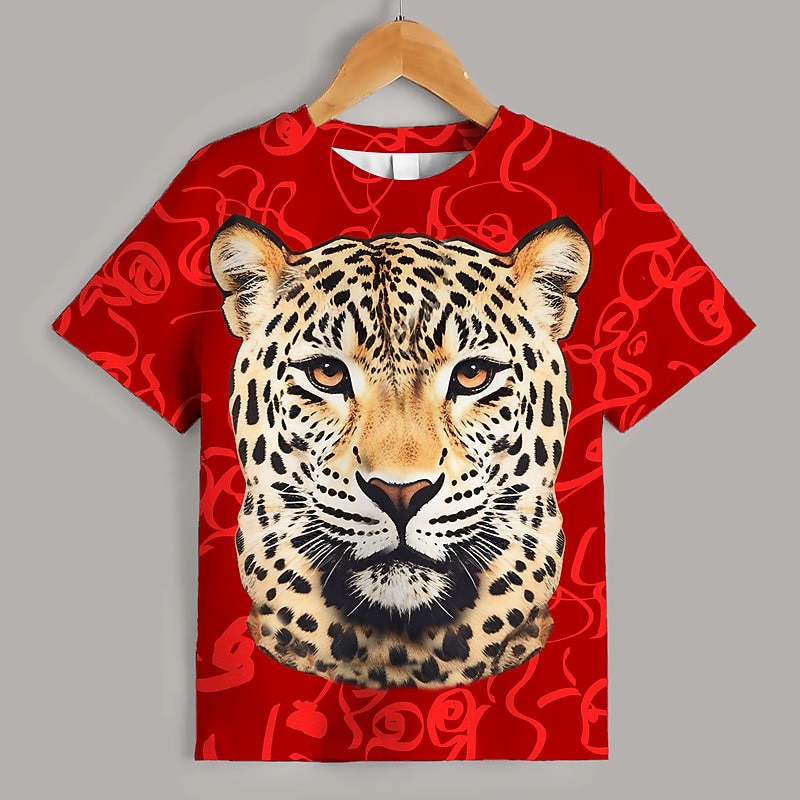 Girls' 3D Graphic Animal Leopard T shirt Tee Short Sleeve 3D Print Summer Spring Active Fashion Streetwear Kids 3-12 Years Outdoor Casual Daily Regular Fit2