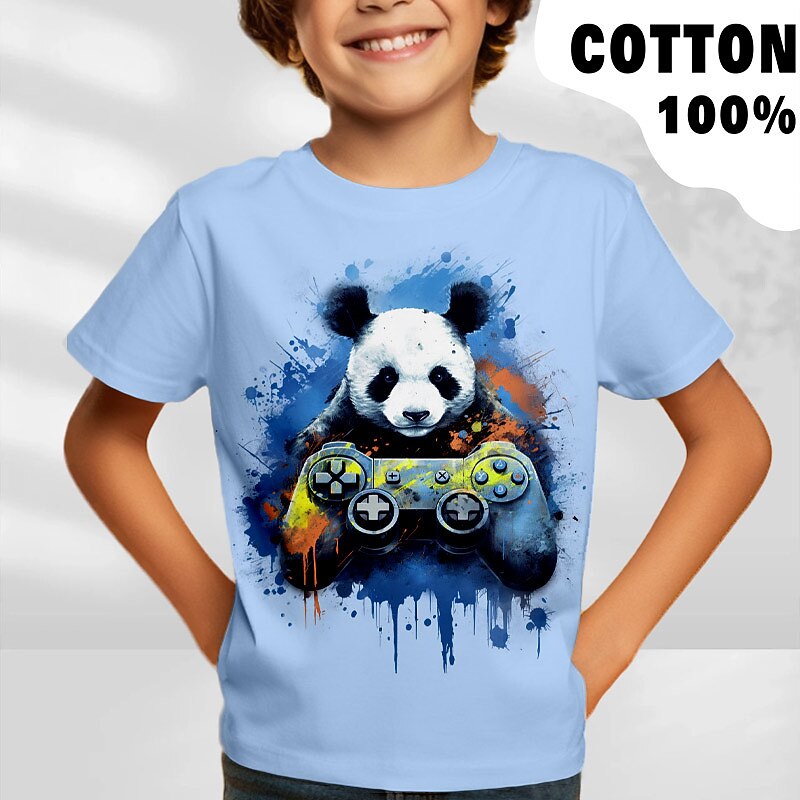 Boys 3D Graphic Animal Panda T shirt Tee Short Sleeve 3D Print Summer Spring Active Sports Fashion 100% Cotton Kids 3-12 Years Outdoor Casual Daily Regular Fit3