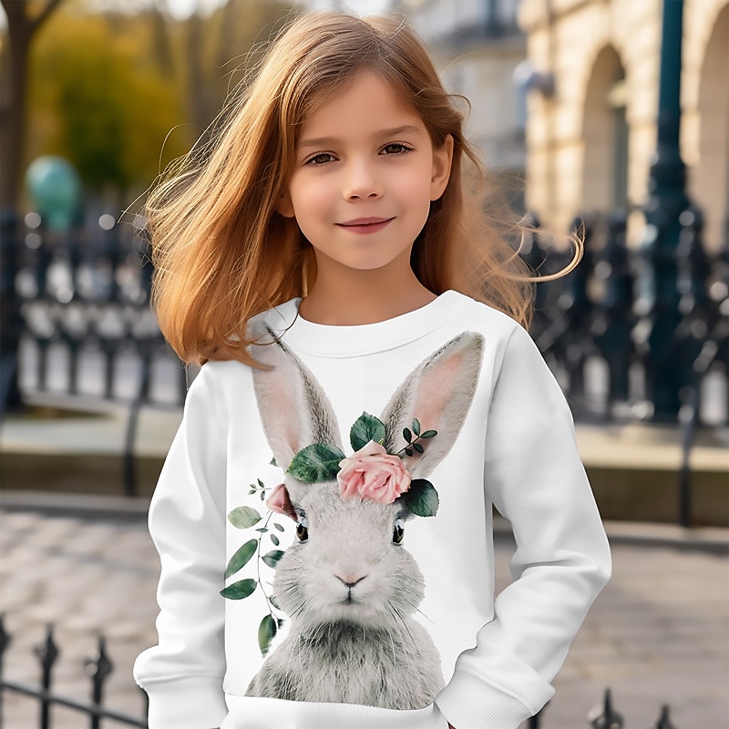 Girls' 3D Animal Rabbit Bunny Sweatshirt Long Sleeve 3D Print Summer Fall Fashion Streetwear Adorable Kids 3-12 Years Outdoor Casual Daily Regular Fit3