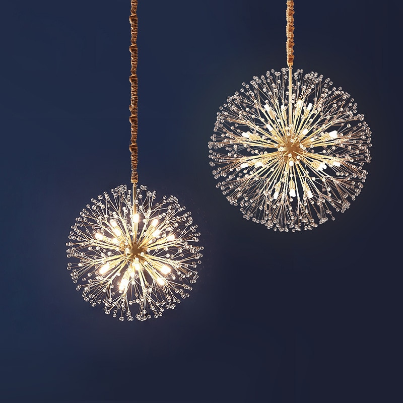 Modern Gold Crystal Chandeliers, 18/24-Light 60/77cm Dandelion Firework Pendant Lighting, Ball Hanging Chandelier Light Fixtures for Dining Room Bedroom Living Room Kitchen Island 110-240V2