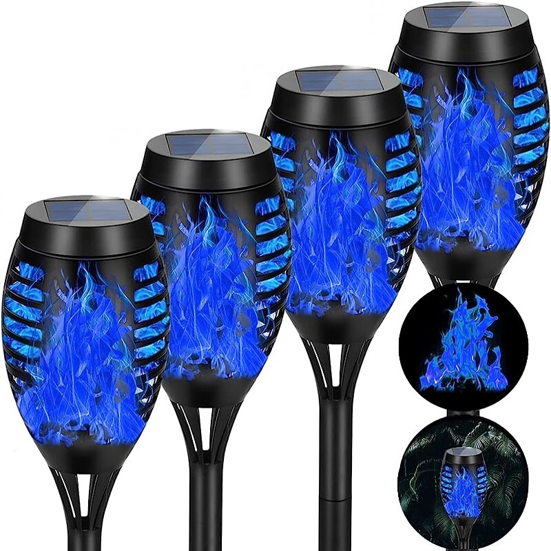 Halloween Decorations Solar Flame Flickering Lamp Pathway Light Purple Blue 12/33 LEDs Simulation Dynamic Outdoor Lawn Garden Landscape Torch Lamp 1PC4