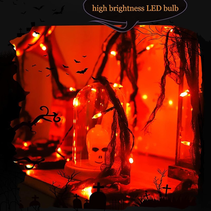 Halloween String Lights Indoor 30LED Orange Decorations with Black Gauze Battery Operated 9.9Ft Creepy Cloth Spooky Lights Gothic Party Room Decor 2 Modes Steady/Flickering Lights2