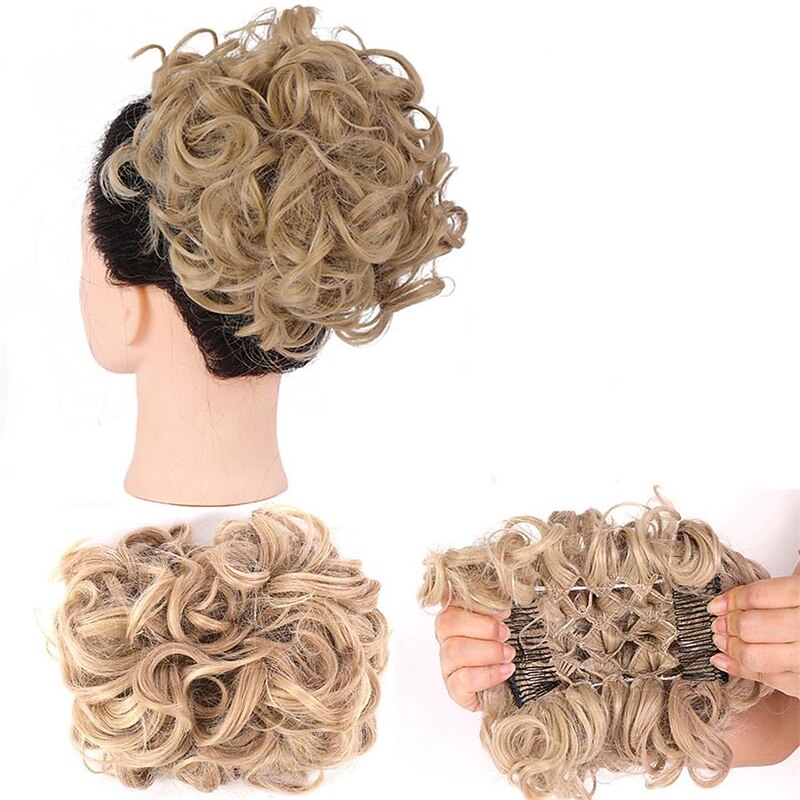 Effortless Messy Bun Look: Natural-Looking Synthetic Hair Extensions with Comb Clips2
