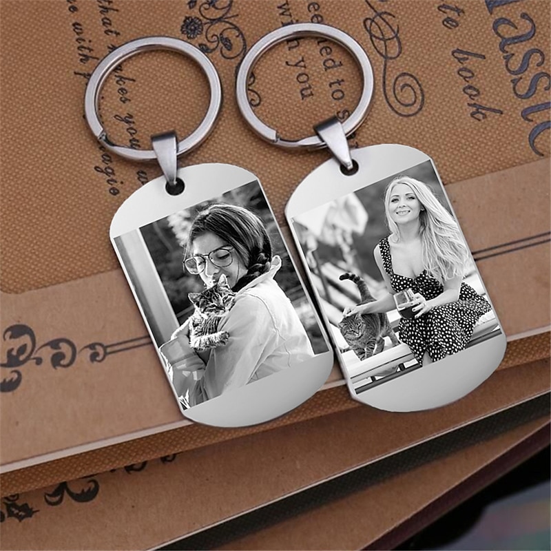 Personalized Photos Steel Keychain Double Sided, Engraved Tag Photos Text Logo Stainless Steel Key Chain women/men Custom made3