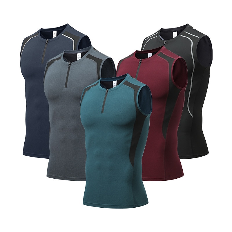 Men's Gym Tank Top Compression Tank Top Sleeveless Base Layer Athletic Summer Stripes Spandex Quick Dry Soft Sweat Out Moisture Wicking Gym Workout Active Training Jogging Sportswear Activewear Black2