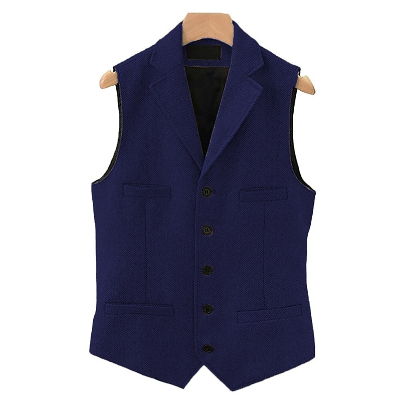 Men's Vest Gilet Daily Wear Vacation Going out Vintage Fashion Spring &  Fall Button Polyester Comfortable Plain Single Breasted V Neck Regular Fit Light Blue Deep Green Gray Green Lake blue Vest4