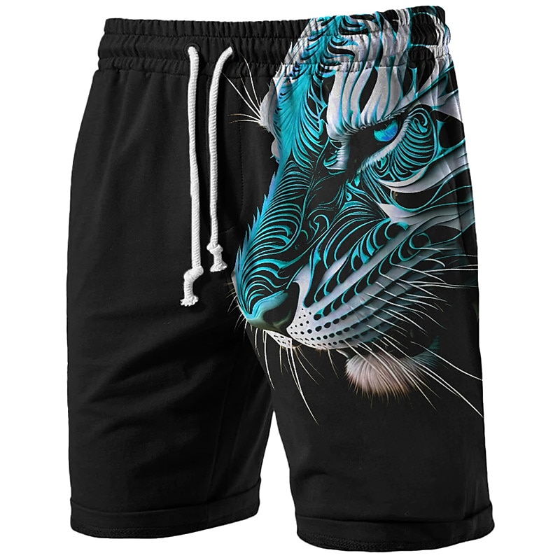Men's Animal Tiger Graphic Prints Sweat Shorts Beach Shorts Terry Shorts Mid Waist Casual Athleisure Daily Holiday Streetwear Drawstring Elastic Waist 3D Print Designer Clothing Apparel3