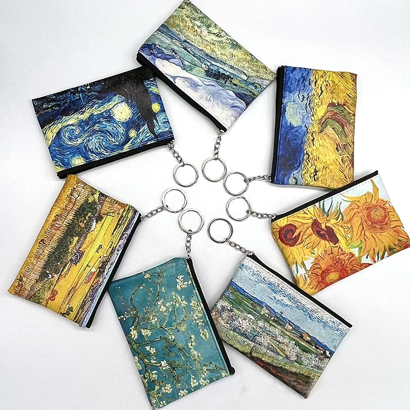 Women's Wallet Key Bag Coin Purse Credit Card Holder Wallet PU Leather Shopping Daily Zipper Print Large Capacity Waterproof Lightweight 3D Flower Halloween Moon bat Blue sky and white clouds2