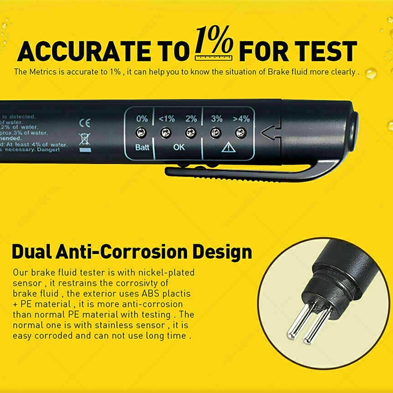Brake Fluid Liquid Tester Auto Brake Diagnostic Testing Tool Hydraulic Fluid Liquid Oil Moisture Analyzer With 5 LED Indicators Brake Testing Tool3