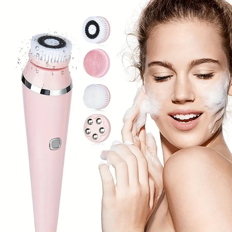 4-in-1 Electric Facial Cleansing Brush Facial Massager Facial Kit Set Face Wash Brush Facial Machine Exfoliating Brush And Face Massager Skin SPA Kit Waterproof Blackhead Acne Removal Pore Clean