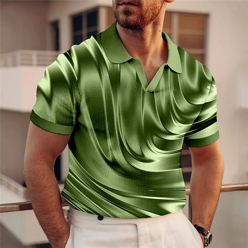 Men's Graphic Polo Shirts Golf Shirt Short Sleeve Polo Shirts V Neck Casual Vacation Wear Rave Wear Party Outfits 3D Print Navy Blue Blue Brown3