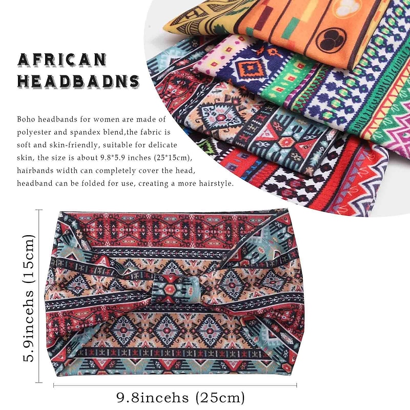 1PC African Headbands for Women Wide Knotted Headband Turban Elastic Hairbands Non Slip Hairband Floral Boho Head Bands Workout Head Wraps Running Yoga Cotton Head Scarfs Bohemian Hair Accessories for Women and Girls4