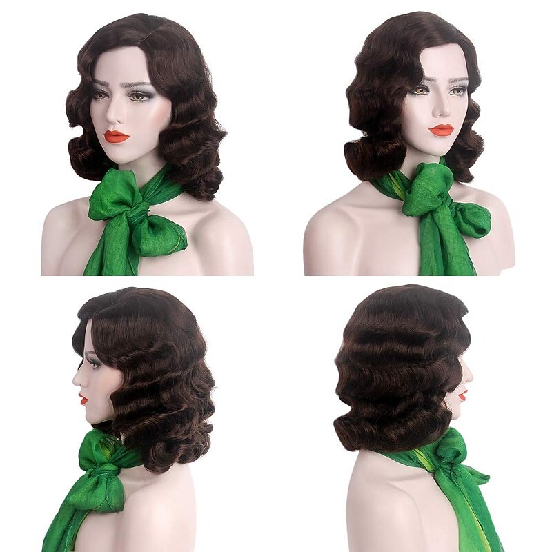 Finger Wave Wig 1920s Retro Mid Length Long Curly Synthetic Hair for Women Cosplay Carnival Party Costume Halloween Wigs3