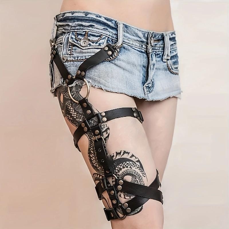 Gothic Single Leg Harness Belt Punk Garter Belt Adjustable Black Rivet Thigh Belt Women's Jeans Accessories2