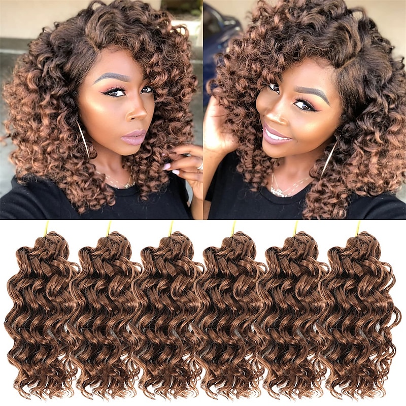 8 Inch Short Curly Crochet Hair for Black Women Beach Curl Water Wave Curly Crochet Braids Hair Deep Wave Synthetic Braiding Hair Extensions
