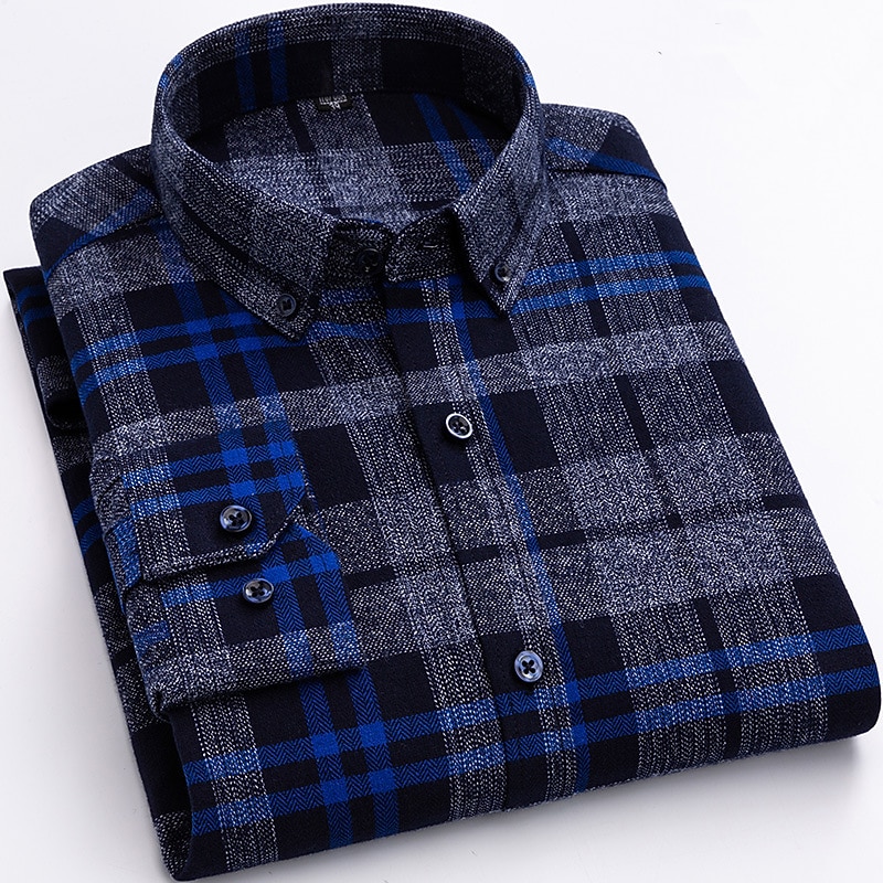 Men's Dress Shirt Button Down Shirt Plaid / Striped / Chevron / Round Wedding Office & Career Red Dark Navy Royal Blue Blue Long Sleeve Shirt Collar All Seasons Clothing Apparel Cross4