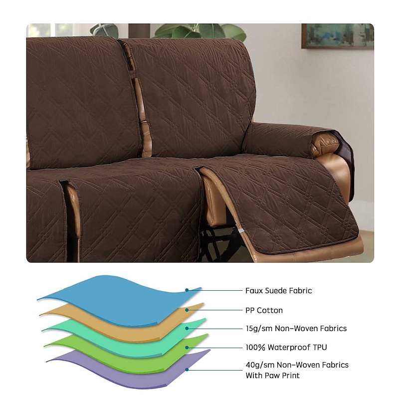 3 Seater Anti-Slip Reclining Couch Covers fit Leather Recliner Sofa Water Resistant Anti-Scratch Couch Cover for Double Recliner Split Sofa Cover for Each Seat Furniture Protector with Elastic Straps 6
