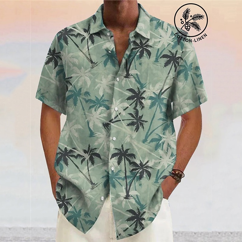 Men's Coconut Tree Tropical Plants Shirt Summer Hawaiian Shirt Aloha Shirt Short Sleeves Shirt Turndown Fashion Designer Casual Outdoor Street Casual Yellow Pink Wine S M L2