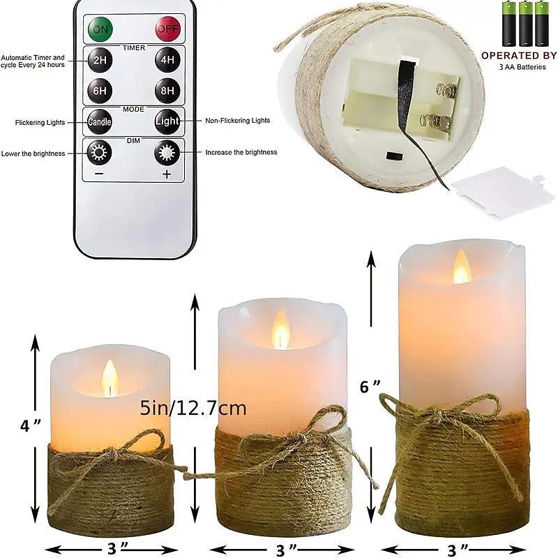 3pcs Huge Flameless LED Candles Hemp Rope for Scene Decor Holiday Accessory Birthday Party Supplies Room Decor Christmas Gift Home Decor2