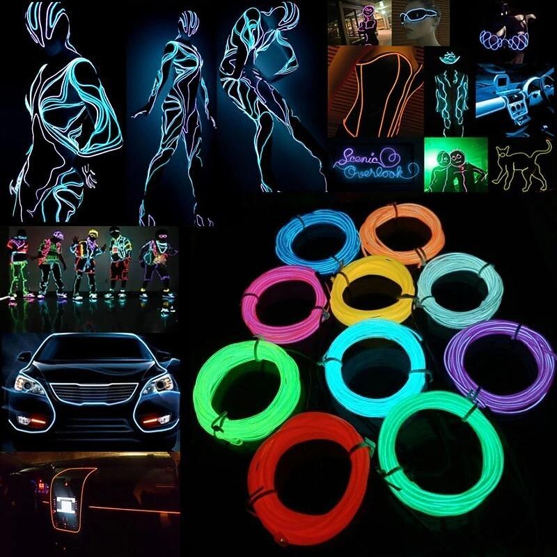 Glow EL Wire Cable LED Neon Christmas Dance Party DIY Costumes Clothing Luminous Car Light Decoration Clothes Ball Rave With Battery Drive Box