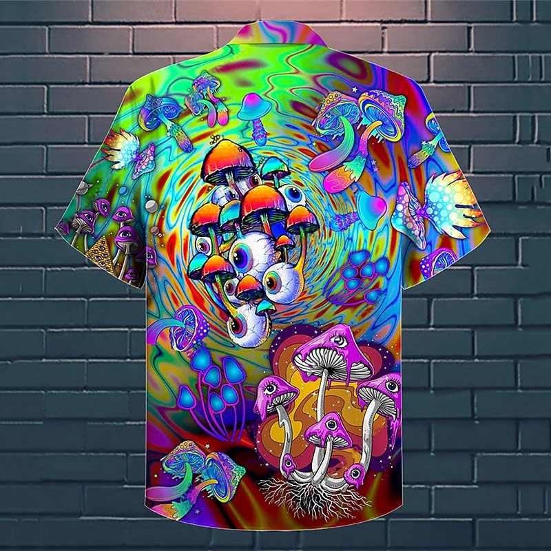 Men's Hippie Mushroom Shirt Summer Hawaiian Shirt Button Up Shirt Short Sleeves Tropical Hawaiian Designer Casual Hawaiian Going out Summer Spring Turndown Print Button-Down Black Black / Purple Red3