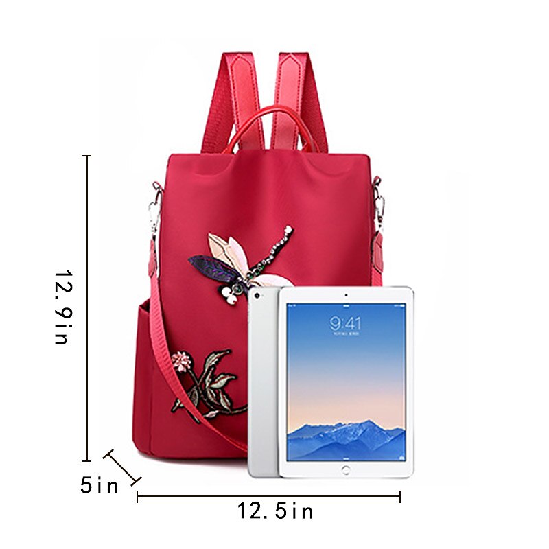 Women's Commuter Backpack Oxford Cloth Daily Embroidery Zipper Large Capacity Animal Flower Wine Black khaki2