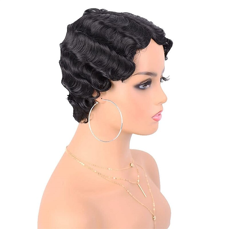 Wig Finger Wave Wig Glueless Wear and Go Wig Short Syntheyic Curly Wigs for Black Women Nuna Wig 1920s Cosplay Costume Carnival Party Daily Use Halloween Wigs3