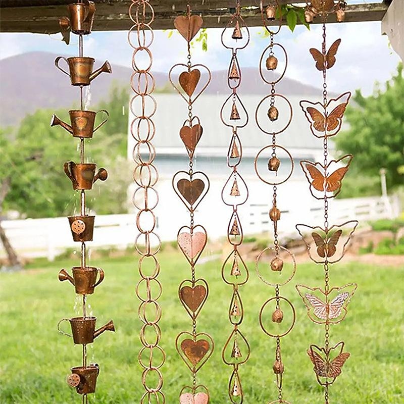 Wind Chimes Metal Rain Chain Butterfly Chimes and Cups Rain Catcher for Gutter Roof Decor Metal Drainage Rain Chain