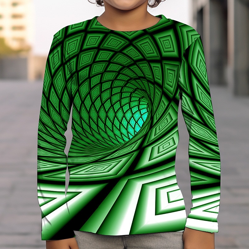 Boys 3D Graphic Optical Illusion T shirt Tee Long Sleeve 3D Print Summer Spring Fall Sports Fashion Streetwear Kids 3-12 Years Outdoor Casual Daily Regular Fit3
