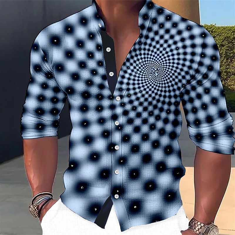 Men's Optical Illusion Geometric Pattern Geometry Shirt Button Up Shirt Long Sleeve Fashion Streetwear Designer Outdoor Casual Daily Summer Spring Fall Stand Collar Print Blue-Green Black White Blue2