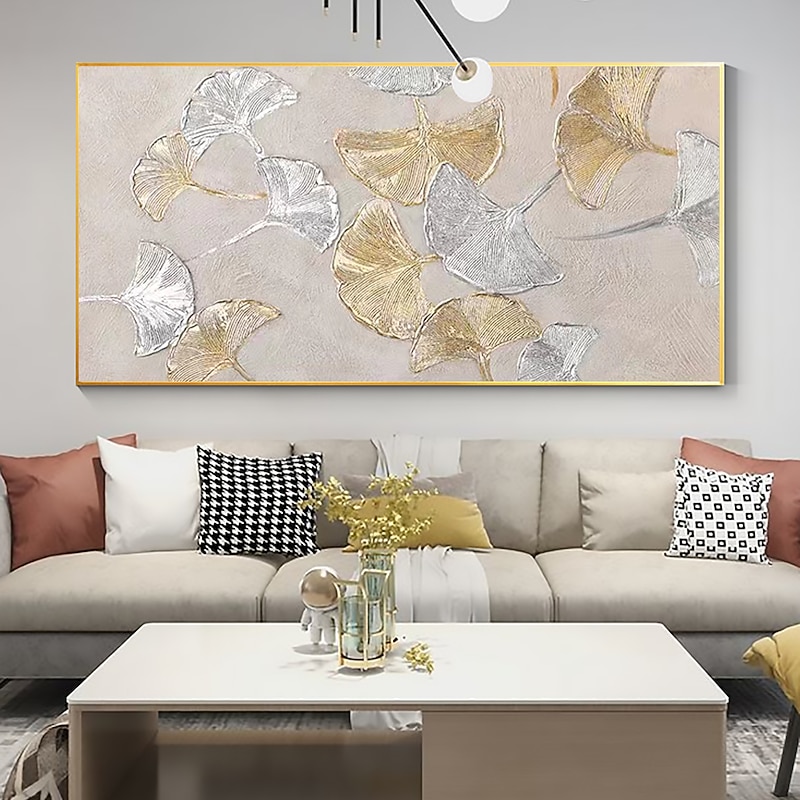 Handmade Oil Painting Canvas Wall Art Decor Original Gold Leaf Floral Art Painting for Home Decor With Stretched Frame/Without Inner Frame Painting2