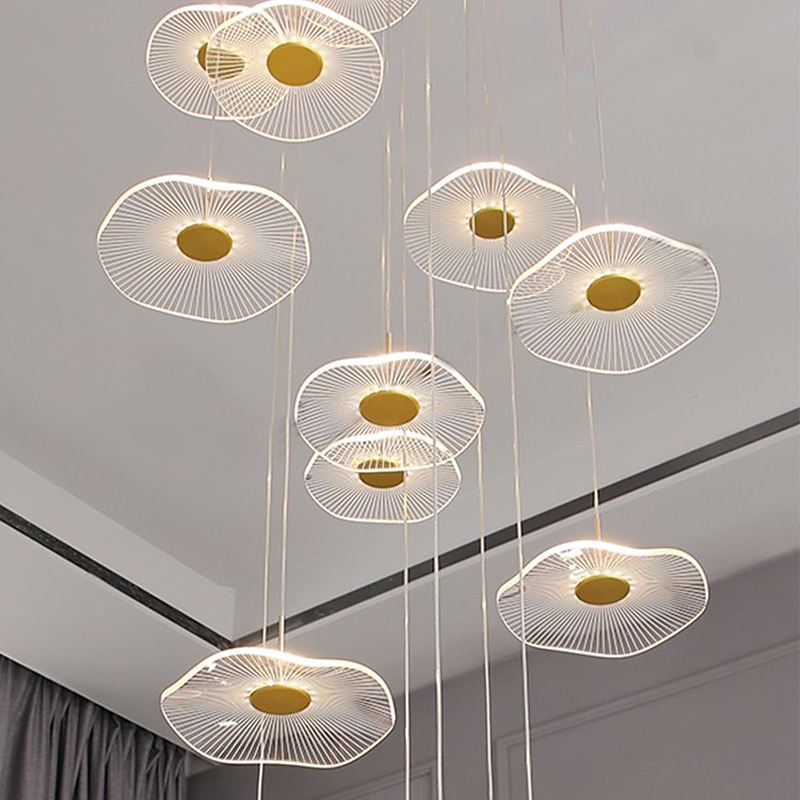 Chandelier 3/6/8/10/12 Head Modern Light Luxury Chandelier Lotus Leaf Acrylic Lamp Shade Staircase Long Chandelier Living Room Restaurant LED Light 110-240V2