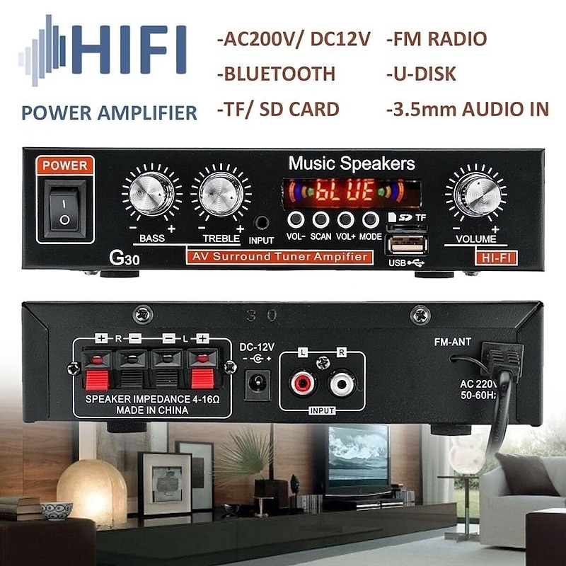 Big promo 800W Car Home 220V/110V 12V  Bluetooth 4.0 High Performance 2 Channels TF/U Disk/Remote Control/Power Amplifier FM Radio Auto Power Amplifier4