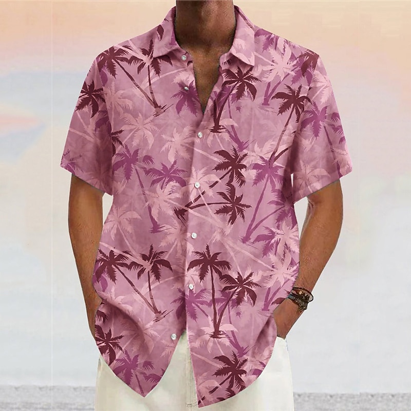 Men's Coconut Tree Tropical Plants Shirt Summer Hawaiian Shirt Aloha Shirt Short Sleeves Shirt Turndown Fashion Designer Casual Outdoor Street Casual Yellow Pink Wine S M L4