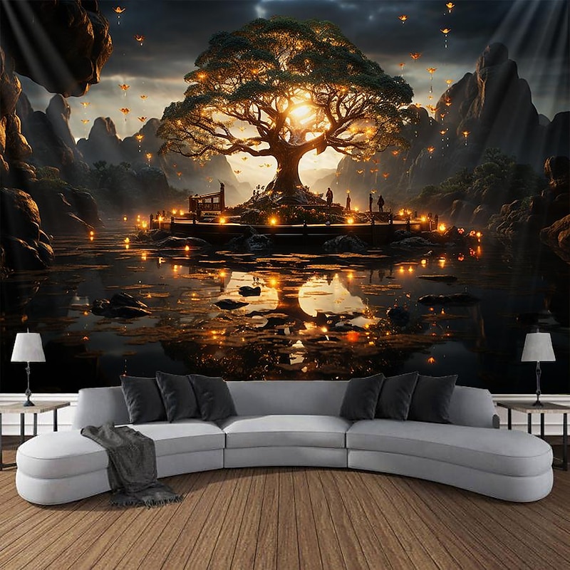 Trippy Tree of Life Hanging Tapestry Wall Art Large Tapestry Mural Decor Photograph Backdrop Blanket Curtain Home Bedroom Living Room Decoration