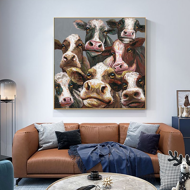 Handmade Oil Painting Canvas Wall Art Decoration Modern Abstract Animals Cute Cow Family for Home Decor Rolled Frameless Unstretched Painting4