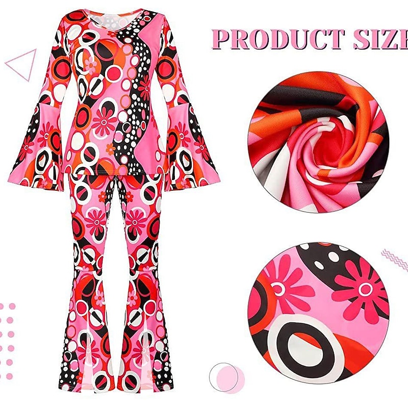 Hippie Retro Vintage 1960s Hippie 1970s Headband Shirt Bell Bottom Pants Flared Trousers Women's Costume Vintage Cosplay Party / Evening Carnival Masquerade Long Sleeve Shirt Halloween2