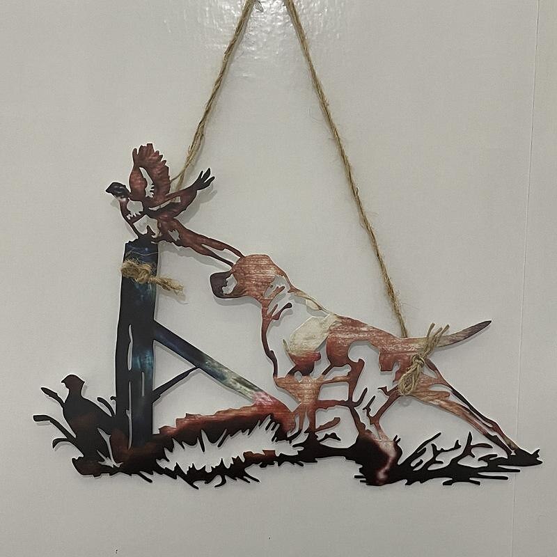 Dog Metal Wall Decor Metal Wall Art Bird Ornament Home Bedroom Living Room Window Decoration  32.5x21.5cm4