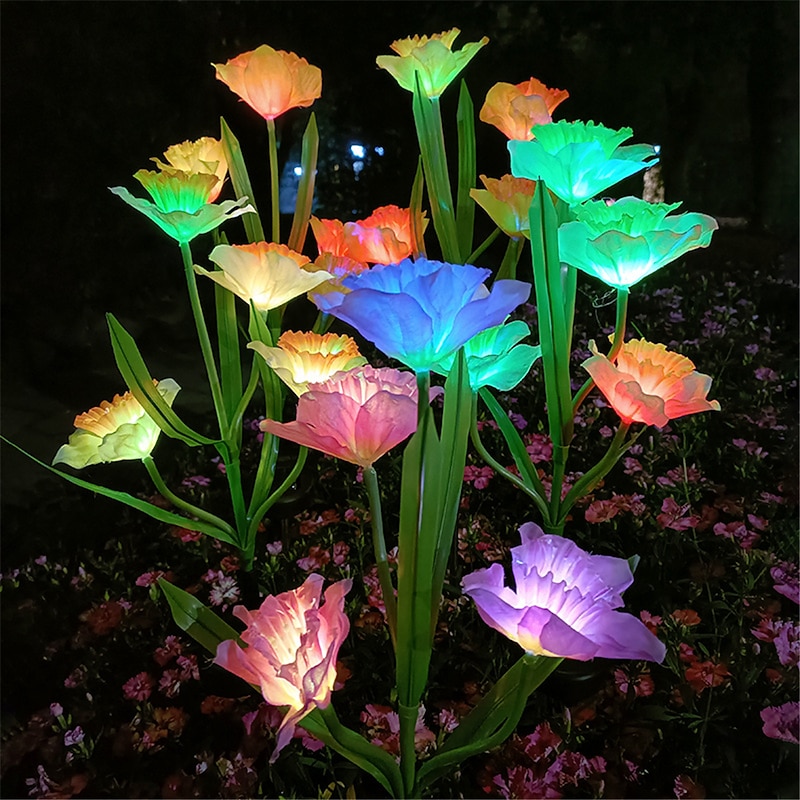4 Head Solar Daffodil LED Lights Outdoor Garden Balcony Decoration Lights LED Waterproof Lawn Night Lights Imitation Plant Lights Holiday Party Atmosphere Lights