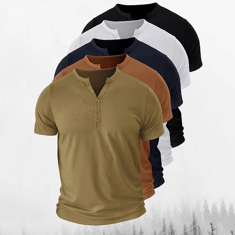 Men's T Shirt Henley Shirt Tee Top Short Sleeves Henley Summer Plain Fashion Designer Basic Vacation Street Going out Black White Navy Blue Top Tee for Men