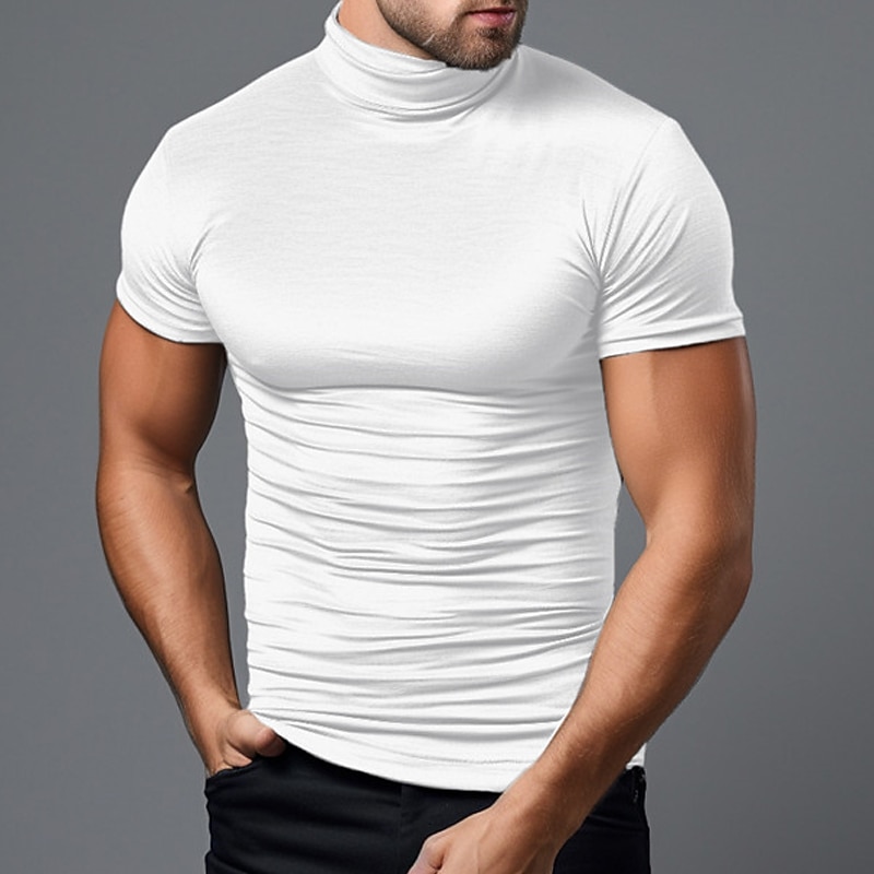 Men's T Shirt Tee Top Short Sleeves Turtleneck Summer Plain Fashion Designer Basic Vacation Street Going out Black White Green Top Tee for Men2